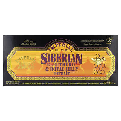 Imperial Elixir Siberian Eleuthero & Royal Jelly Extract, без спирта, 10 флаконов, 0.34 fl oz (10 ml) каждый