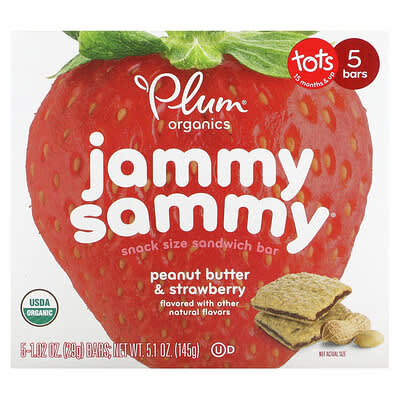 Jammy Sammy®, Snack Size Sandwich Bar, 15+ Months, Peanut Butter + Strawberry, 5 Bars, 1.02 oz (29 g) Each