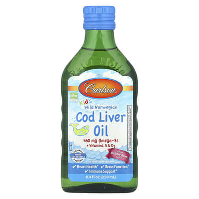 Детское рыбий жир с печенью трески, витамины A и D3, вкус жвачки, 8.4 fl oz (250 ml)