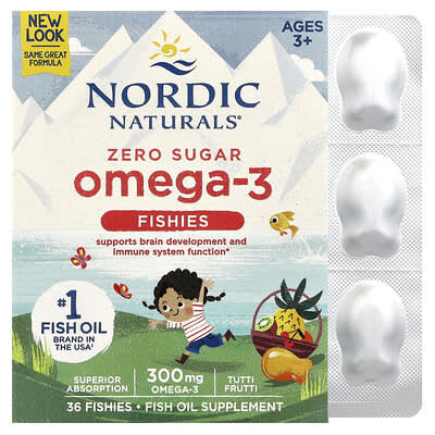 Omega-3 Fishies, без сахара, для детей от 3 лет, Tutti Frutti, 300 mg, 36 шт