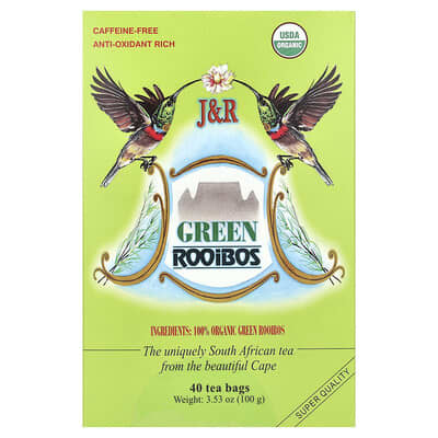 Зеленый ройбуш J&R Port Trading, без кофеина, 40 чайных пакетиков, 3.53 oz (100 g)