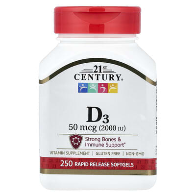 Витамин D3, 50 mcg, 250 мягких капсул