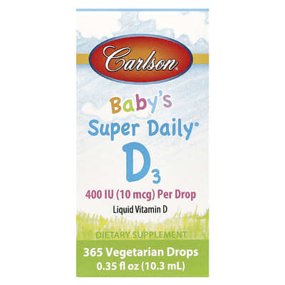 Детская добавка Carlson Baby's Super Daily® D3, 10 mcg (400 IU), 0.35 fl oz (10.3 ml)