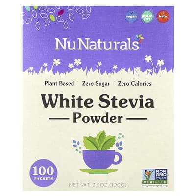 Белый порошок стевии, 100 пакетиков, 3.5 oz (100 g)