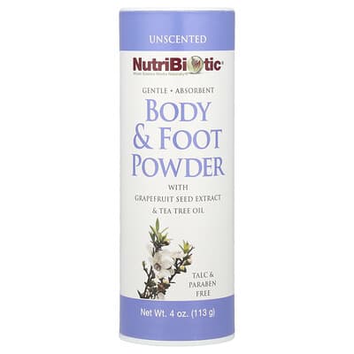 Body & Foot Powder with Grapefruit Seed Extract & Tea Tree Oil, Unscented, 4 oz (113 g)