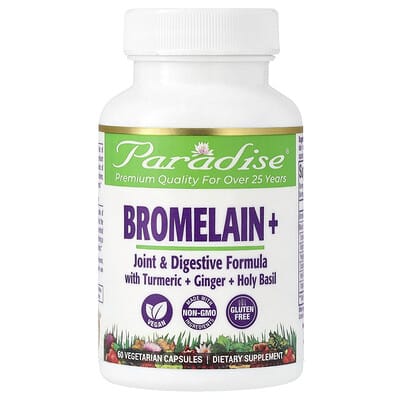 Paradise Herbs Bromelain+, 60 вегетарианских капсул
