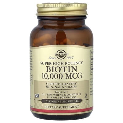 Biotin, супервысокая концентрация, 10,000 mcg, 120 растительных капсул