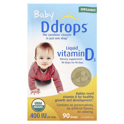 Детские органические жидкие витамины D3, 10 mcg (400 IU), 90 капель, 0.08 fl oz (2.5 ml)