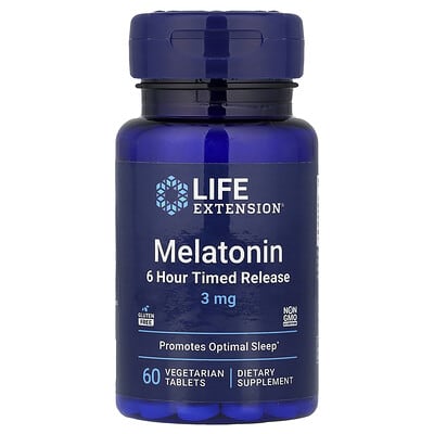 Melatonin, 6 Hour Timed Release, 3 mg, 60 Vegetarian Tablets