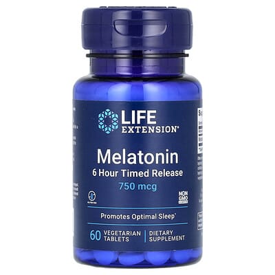 Мелатонин, 6 Hour Timed Release, 750 mcg, 60 Vegetarian Tablets