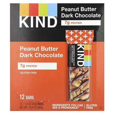 Протеиновые батончики KIND Bars Peanut Butter Dark Chocolate, 12 Bars, 1.4 oz (40 g) Each