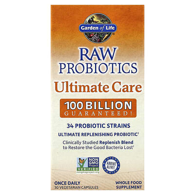 RAW Probiotics, Ultimate Care, 30 вегетарианских капсул