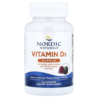 Vitamin D3 Gummies, Wild Berry, 25 mcg (1,000 IU), 60 Gummies