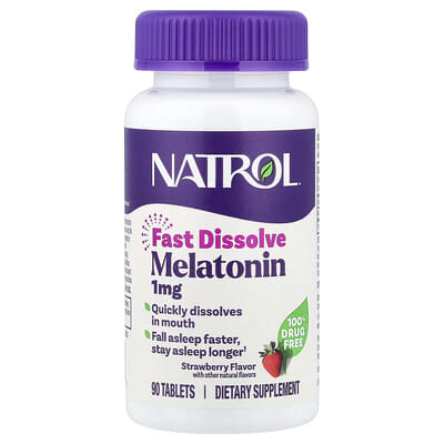 Melatonin, Fast Dissolve, Strawberry, 1 mg, 90 таблеток