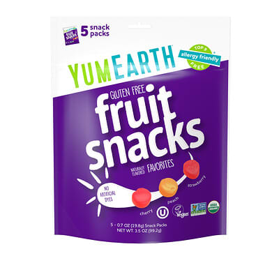 Gluten Free Fruit Snacks, Favorites, 5 Packs, 0.7 oz (19.8 g) Each