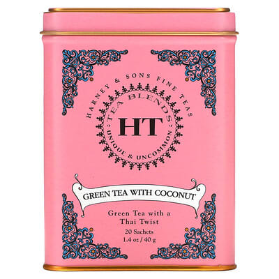 Чай HT Tea Blends, зеленый чай с кокосом, 20 пакетиков, 1.4 oz (40 g)