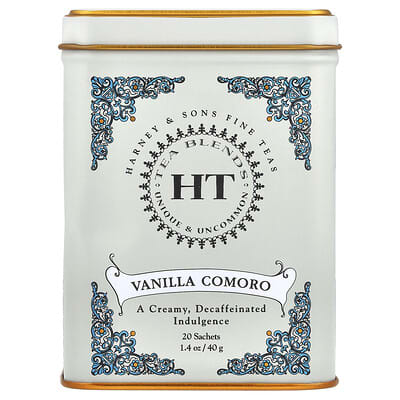 Чай HT Tea Blends, Vanilla Comoro, без кофеина, 20 чайных пакетиков, 1.4 oz (40 g)