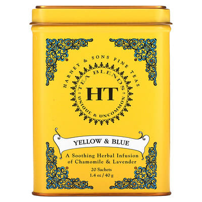 HT Tea Blends, желтый и синий, без кофеина, 20 пакетиков, 1.4 oz (40 g)