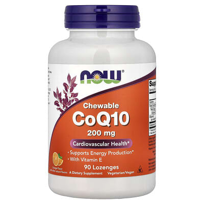 NOW Foods жевательные таблетки CoQ10 с Vitamin E, Orange, 90 штук