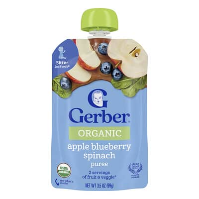 Organic Puree, 2nd Foods®, Apple, Blueberry, Spinach, 3.5 oz (99 g)