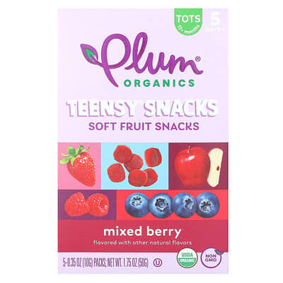 Teensy® Snacks, Soft Fruit Snacks, 12+ Months, Mixed Berry, 5 Packs, 0.35 oz (10 g) Each