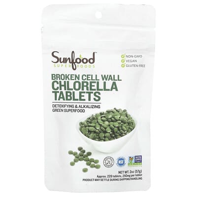 Таблетки Chlorella с разрушенной клеточной стенкой, 250 mg, ок. 228 таблеток, 2 oz (57 g)
