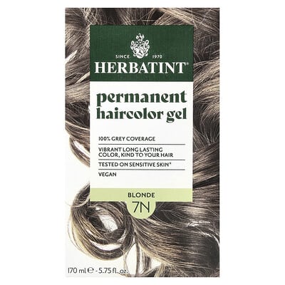 Гель для окрашивания волос Herbatint Permanent Haircolor Gel, 7N Blonde, 5.75 fl oz (170 ml)