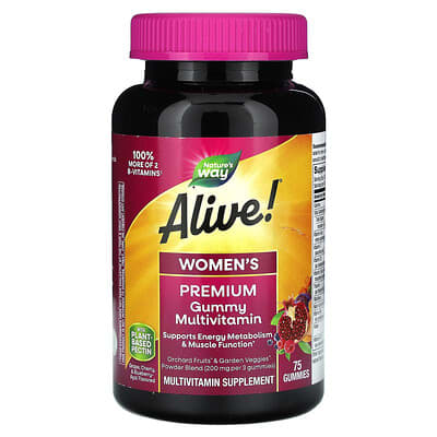 Alive! Women's Premium Gummy Multivitamin, Grape, Cherry & Blueberry Acai, 75 Gummies
