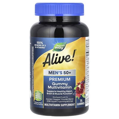 Alive!® Мужской 50+ Premium Gummy Multivitamin, Orange, Grape & Cherry, 75 de Gummies
