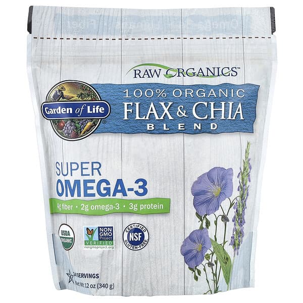 Смесь льна и чиа Raw Organics™, 100% органическая, 12 унций (340 г)