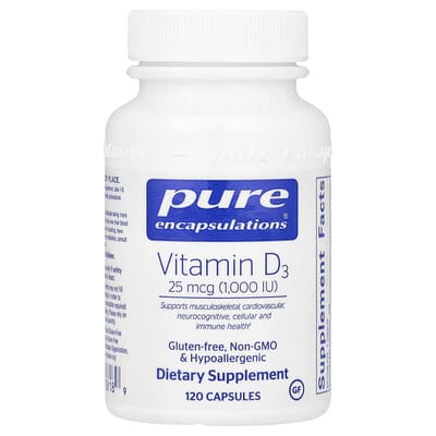 Vitamin D3, 25 mcg (1,000 IU), 120 Capsules