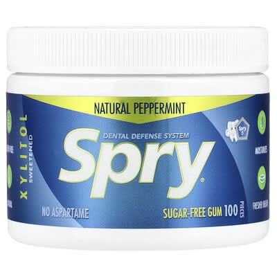 Spry® жевательная резинка Dental Defense System, без сахара, натуральный перечный вкус, 100 штук