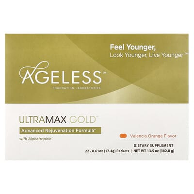 Ageless Foundation Laboratories UltraMax Gold™ с Alphatrophin®, Valencia Orange, 22 пакетика, 0.61 oz (17.4 g) каждый