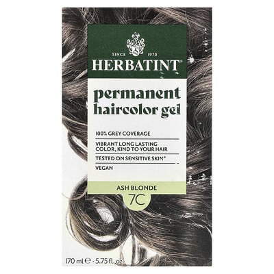 Гель для окрашивания волос Herbatint, 7C Ash Blonde, 5.75 fl oz (170 ml)