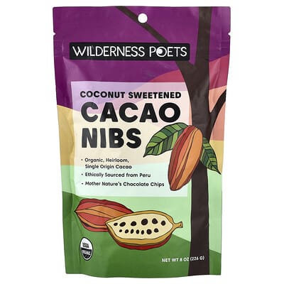 Органические какао-нибсы с подсластителем из кокоса Wilderness Poets, 8 oz (226 g)