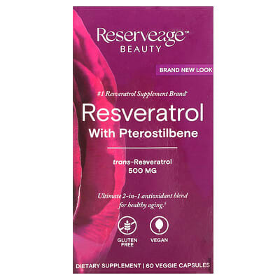 Ресвератрол с птеростильбеном Reserveage Beauty, 60 вегетарианских капсул