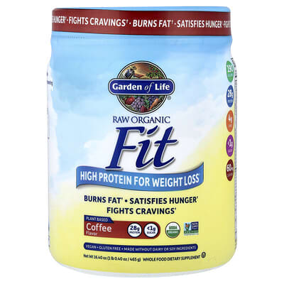 RAW Organic Fit, высокобелковый для снижения веса, Coffee, 1 lb 0.40 oz (465 g)