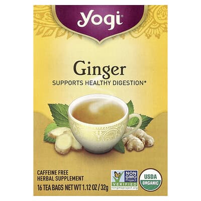 Имбирь, без кофеина, 16 чайных пакетиков, 1.12 oz (32 g)