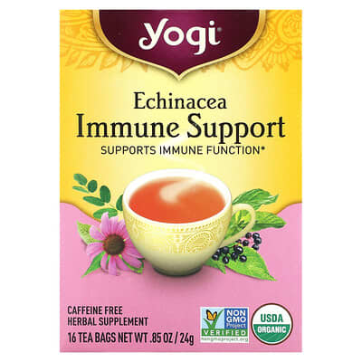 Поддержка иммунитета, Эхинацея, без кофеина, 16 чайных пакетиков, 0.85 oz (24 g)