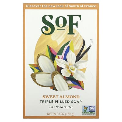 Triple Milled Bar Soap with Shea Butter, Sweet Almond, 6 oz (170 g)