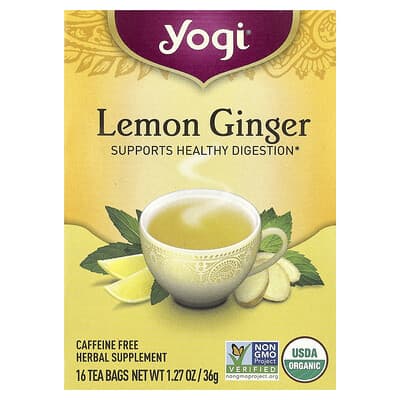 Лимон и имбирь, без кофеина, 16 чайных пакетиков, 1.27 oz (36 g)
