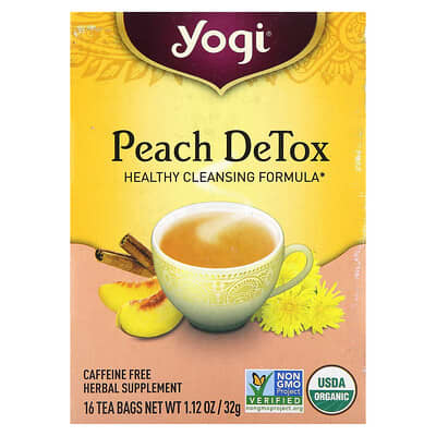 Peach DeTox, без кофеина, 16 чайных пакетиков, 1.12 oz (32 g)