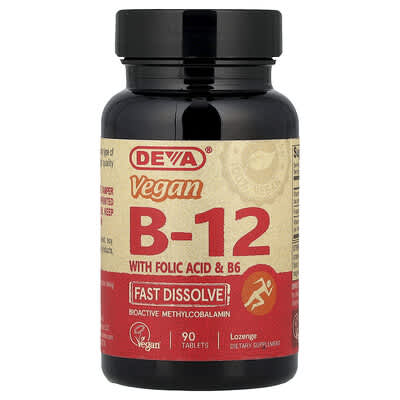 Vegan B12 with Folic Acid & B6, Fast-Dissolve, 90 Tablets