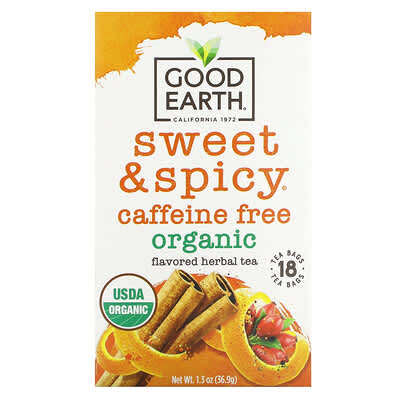 Good Earth Teas Органический травяной чай Sweet & Spicy, Caffeine Free, 18 Tea Bags, 1.3 oz (36.9 g)