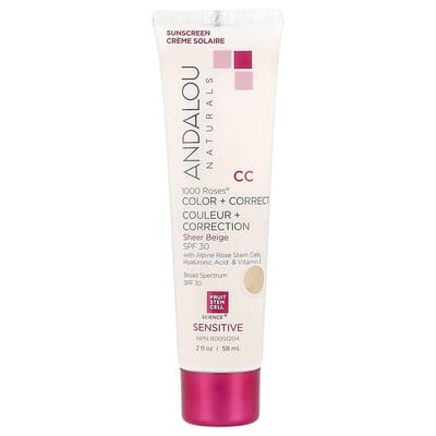 Andalou Naturals 1000 Roses®, тональный крем с коррекцией, SPF 30, Sheer Beige, 2 fl oz (58 ml)