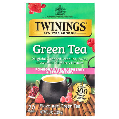 Flavored Green Tea, Pomegranate, Raspberry & Strawberry, 20 Tea Bags, 1.06 oz (30 g)