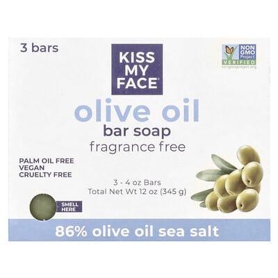 Olive Oil Bar Soap, Fragrance Free, 3 куска, 4 oz (115 g) каждый