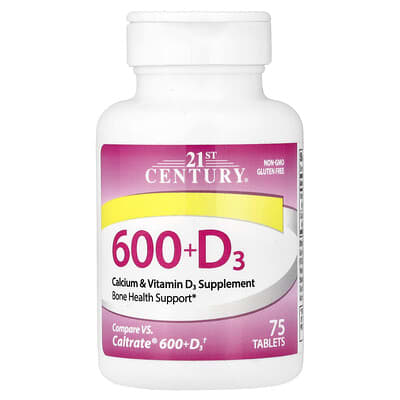 600+D3, Calcium & Vitamin D3 Supplement, 75 Tablets