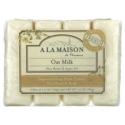Hand & Body Bar Soap, Oat Milk, 4 Bars, 3.5 oz (100 g) Each