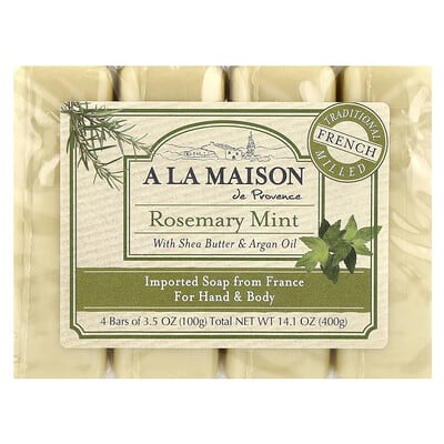 Hand & Body Bar Soap, Rosemary Mint, 4 Bars, 3.5 oz (100 g) Each